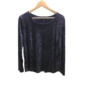 Simply Vera Verawang Top Women's Size 2XL Purple Velvet Leopard Print